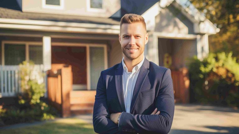Estate agent standing outside a house